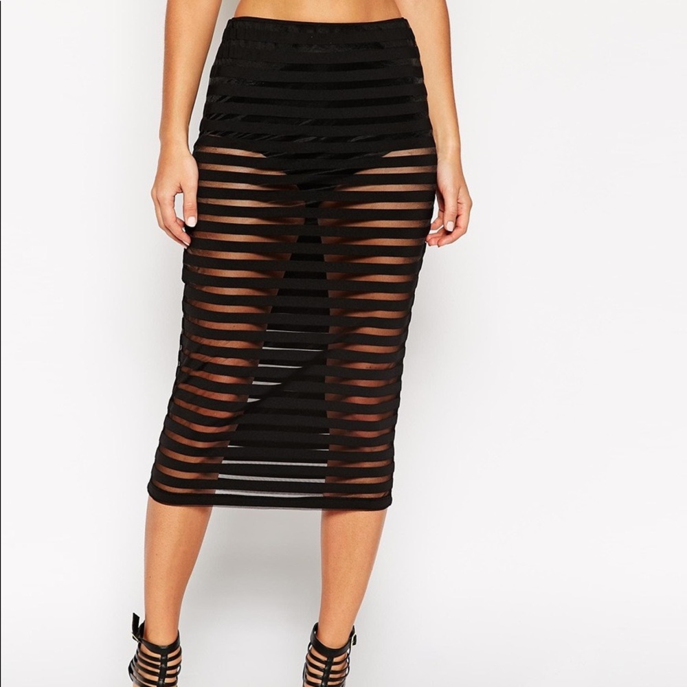 ASOS Black Midi Pencil Skirt In Sheer Stripe With Hot Pant